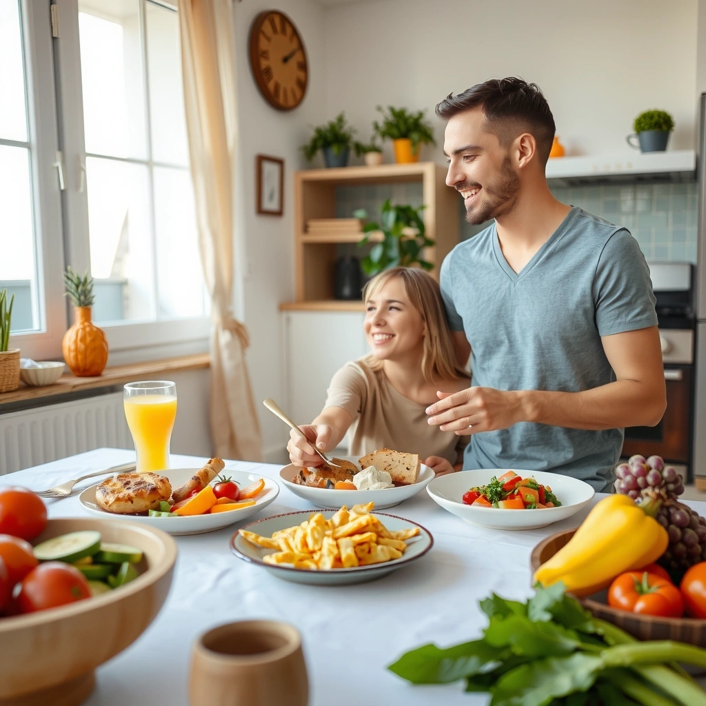 Zadowolona para jedząca zdrowy posiłek